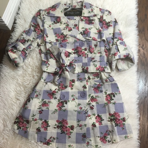 Floral checkered lightweight jacket waist tie - Picture 7 of 8